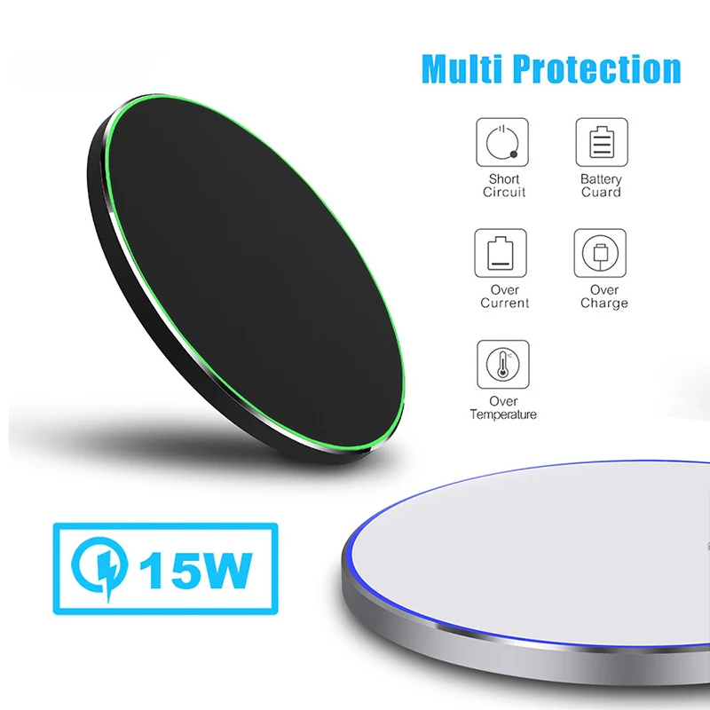

Mobile Phone 15W Fast Wireless Charger Charging Ultra Thin Portable for Home Office VDX99