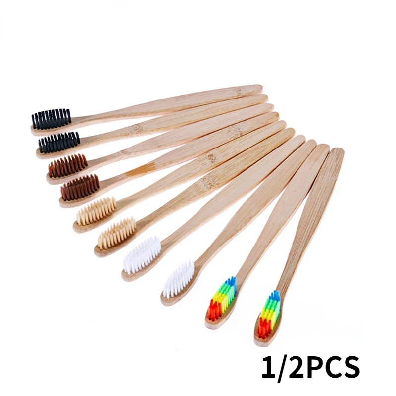 

1/2pcs Natural Bamboo Handle Toothbrushes Rainbow Colorful Whitening Soft Bristles tooth whitening brush Oral Care Clean Tooth