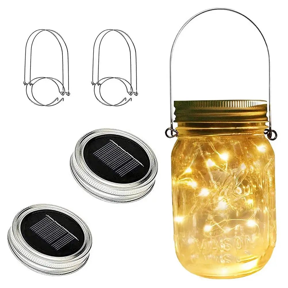 

2M 20LED Solar Jar Light Copper Wire String Fairy Firefly Lights Lids Insert Garland For Mason Jar Patio Lawn For Garden Decor