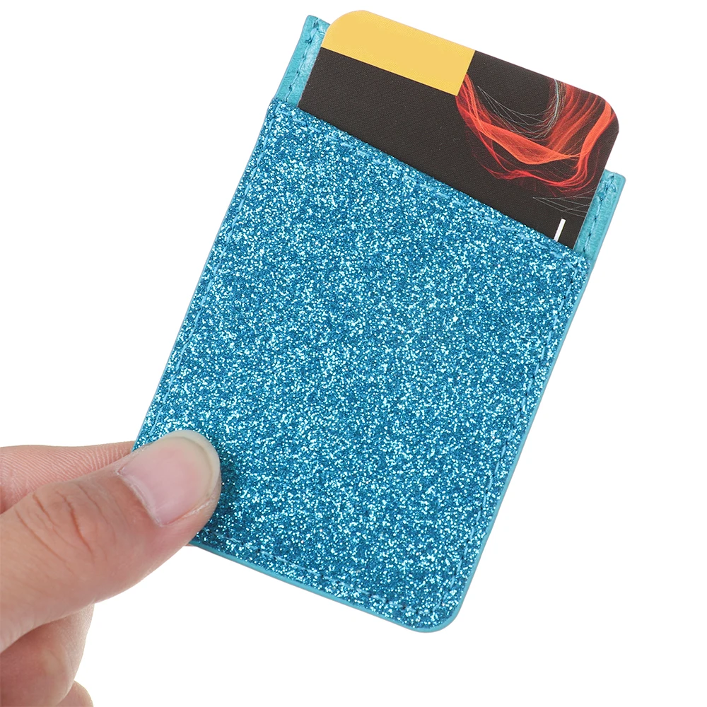 1PC PU Leather Sequins Cell phone Pocket Credit Card Holder For Phone Card Holder Sticker Adhesive Pouch Wallet Case