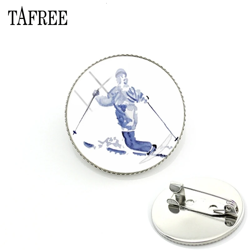 TAFREE, модные ювелирные изделия, Для Любителей сноубординга, круглые серебряные металлические нагрудные булавки, лыжный проект, стеклянные круглые булавки, значок, подарок, SG06