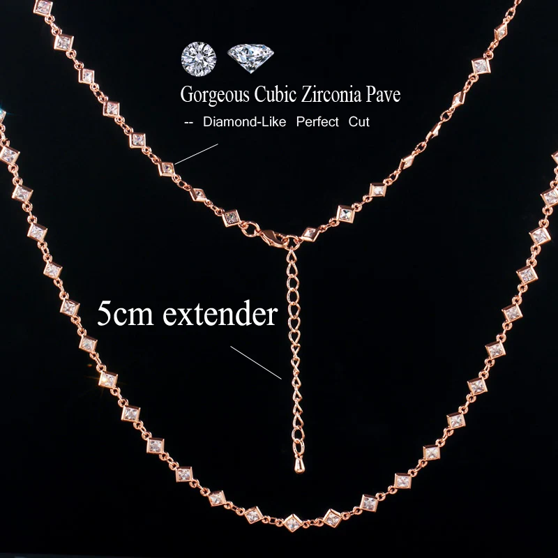 

ThreeGraces Luxury Sparkling Square Shape Rose Gold Color Cubic Zirconia Crystal Choker Necklaces For Women Jewelry Party PN108
