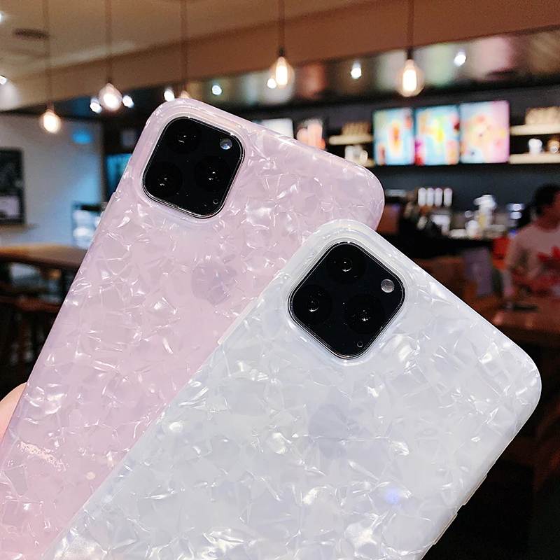 Блестящий чехол для телефона с мраморным раковиной iphone 11 Pro Max мягкий IMD 6 7 8 Plus X XS XR