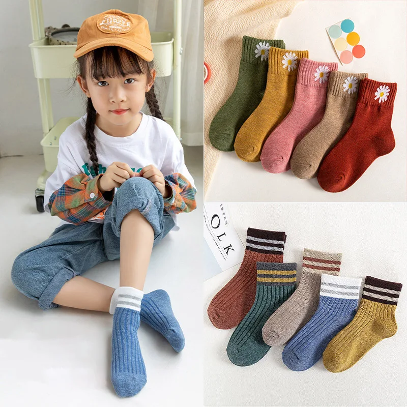 Calcetines gruesos de algod&oacute;n con dibujos animados para ni&ntilde;o feliz, para oto&ntilde;o e invierno, 5 pares, calcetines de ni&ntilde;as beb&eacute; de 1 a 12 a&ntilde;os calcetines deportivos ni&ntilde;os pack calcetines cortos ni&ntilde;os calcetines bebe 12 me-1