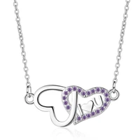 wangaiyao love necklace female korean fashion sweet purple zircon heart shaped cold wind short clavicle chain female