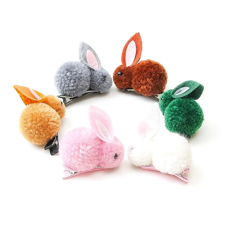 

6 Color Korean Version of The Simple and Lovely Children Bunny Side Clip Girl Hair Ball Hair Accessories Hairpin Head Jewelry