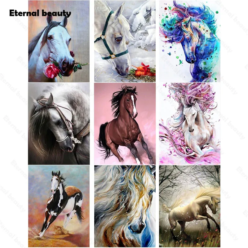 

5D Diy Diamond Painting Full Square Round Diamond Horses Animals Full Diamond Embroidery Cross Stitch Kits Rhinestone Painting