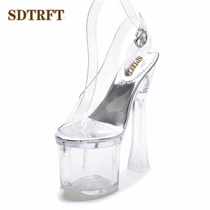 SDTRFT Stiletto Ladies 18cm Thick High-Heeled Buckle Sandals Platform shoes woman zapatos mujer Transparent Pumps Drop shipping