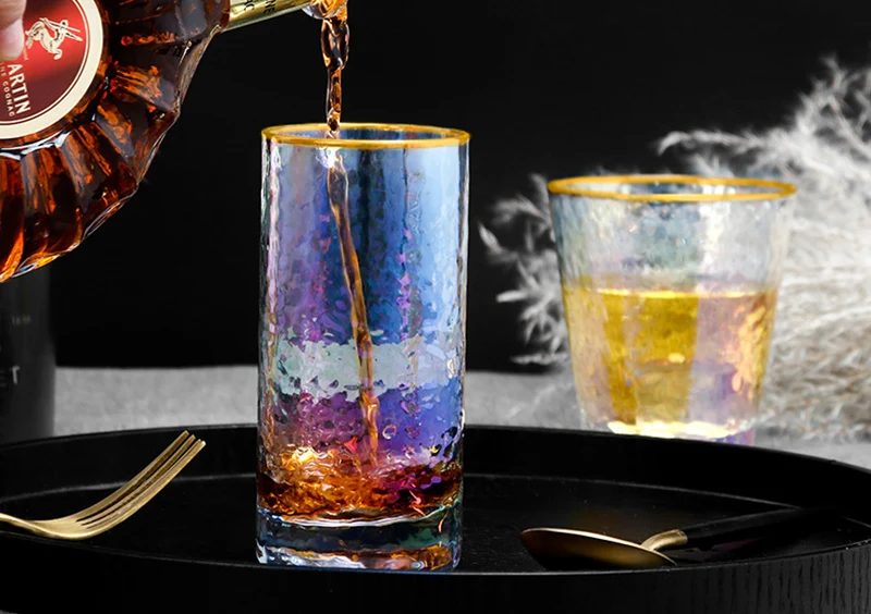 

Set of 2-280ml/450ml creative fashion multicolor gold edge water glass home office morning juice drink glass cups GLA-92