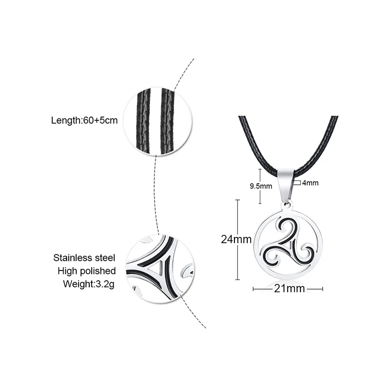Повседневные мужские женские ожерелья Triskelion Подвески с 60-65 см черной кожаной