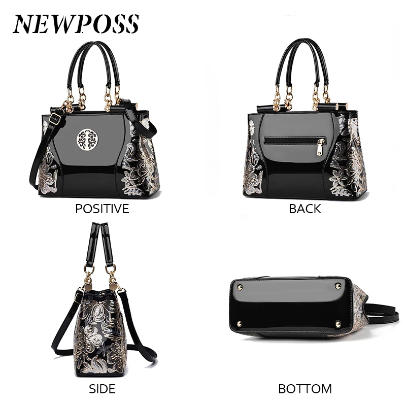 Сумка Newposs женская с вышивкой вечерняя сумочка из лакированной кожи сумка через