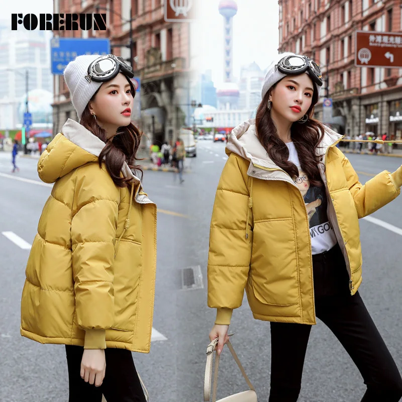 FORERUN 7 цветов зимняя куртка для женщин плюс размер пальто ассиметричные куртки