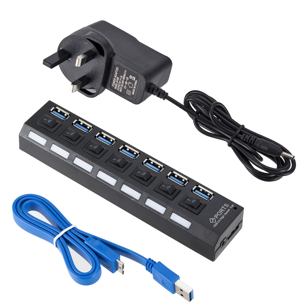 

1PCS 7-Port USB 3.0 Hub Ultra-High Speed Transmission Generous Design Reasonable Interface Layout No Interference