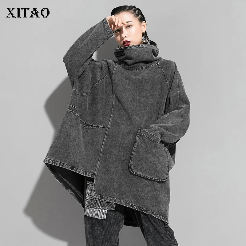 XITAO нерегулярный Harajuku свитшот большого размера Женский Высокий воротник