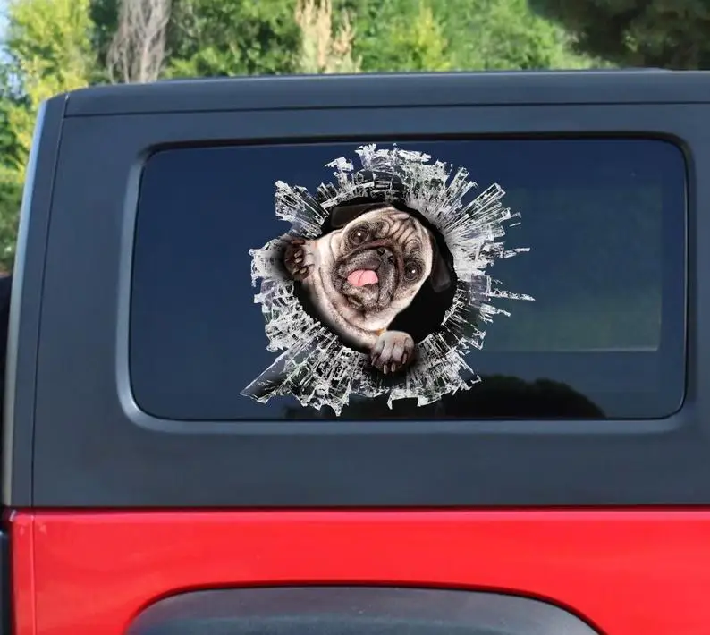 

Pug window sticker, car sticker, window pug decal, funny pug decal