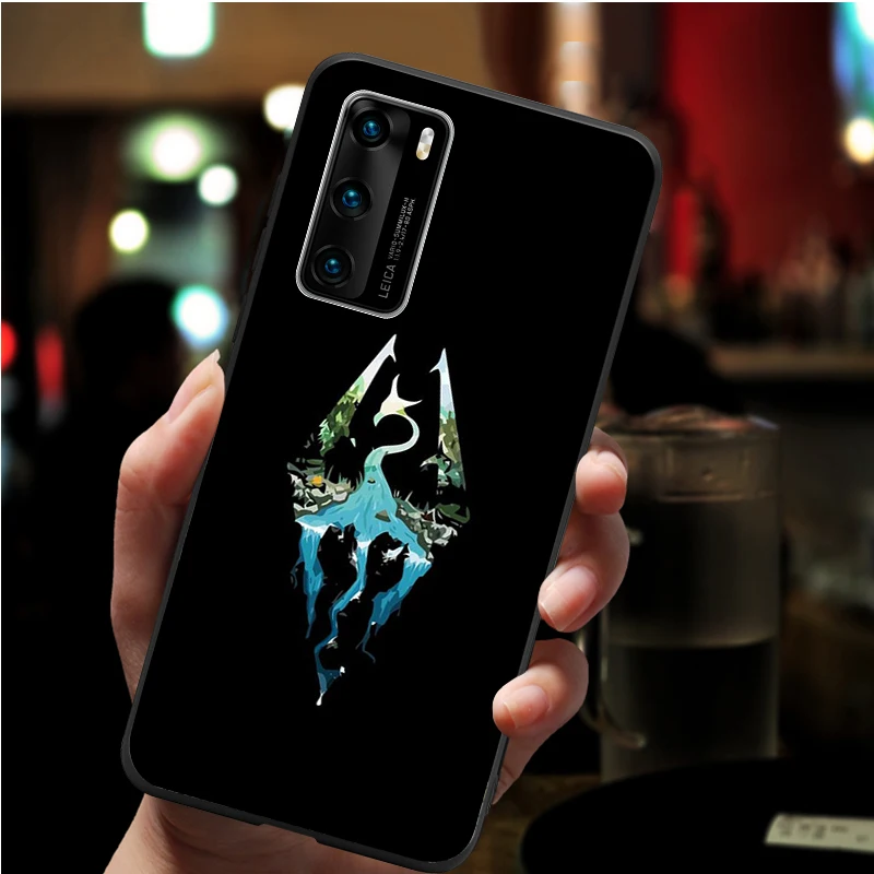 Черный мягкий чехол для телефона с логотипом Skyrim Huawei P40 P30 P20 Mate 10 20 30 40 Pro lite Plus P smart