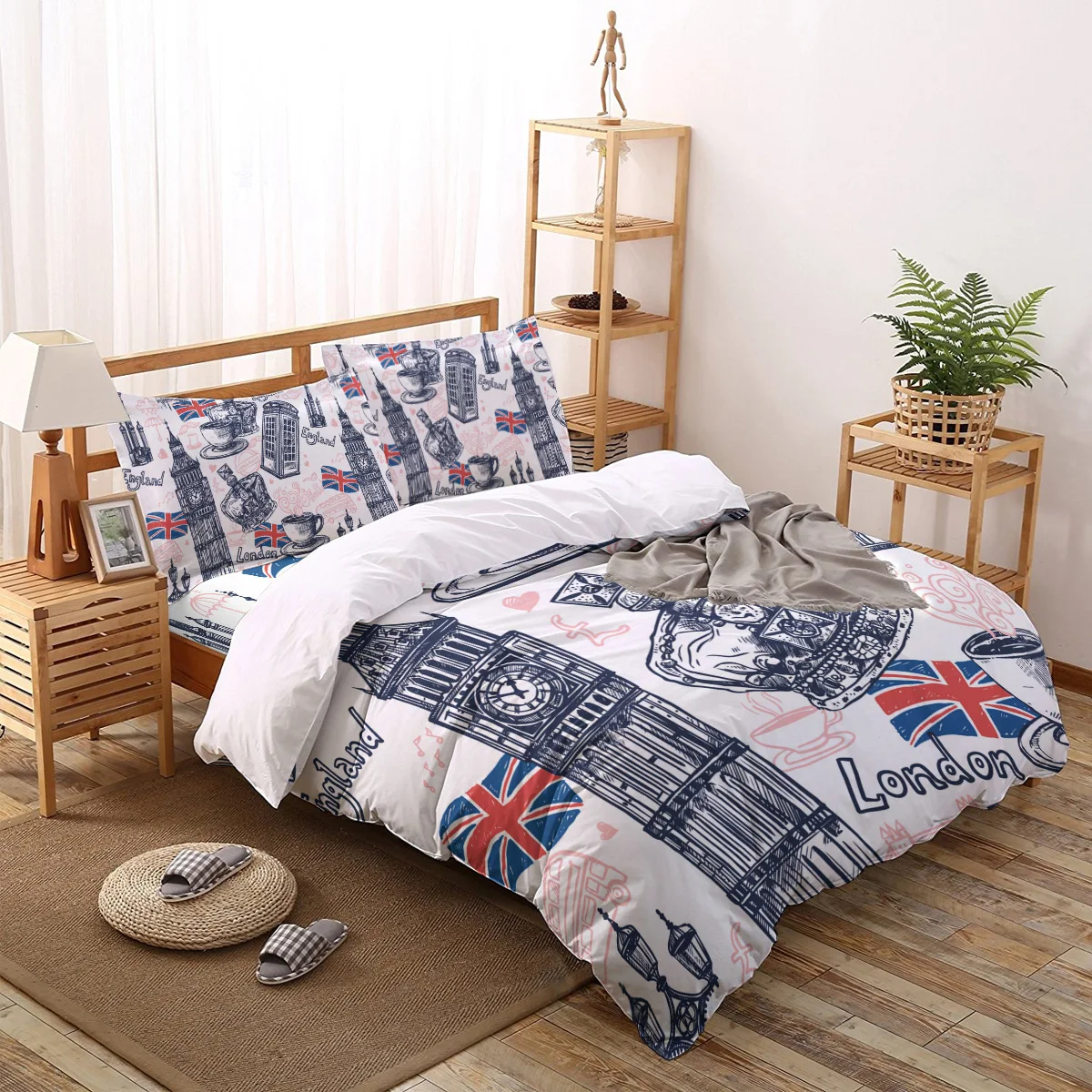 

London Big Ben British Flag Phone Booth Street Bedding Set Sheet Linens Duvet Cover Set For Bed Cover Pillowcase For Home