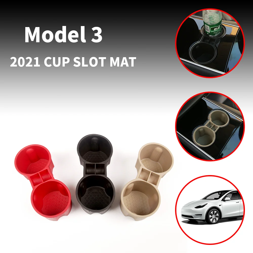 

Water Cup Holde for Tesla Model 3 Model Y 2021 Accessories Water Proof Console TPE Cup Holder Insert Double Hole Holder
