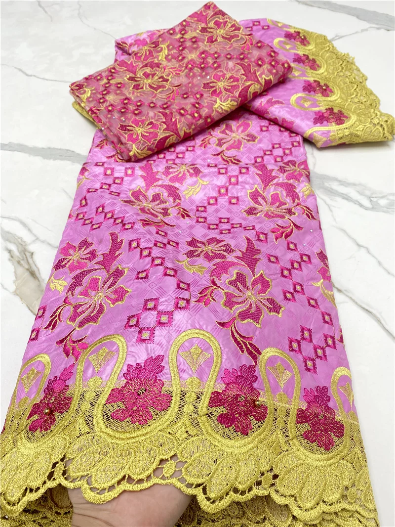 

PGC Nigerian Lace Bazin Riche Fabrics 5+2 Yards Tissu French African Lace Fabric 2021 High Quality Lace Sewing YA4431B-2