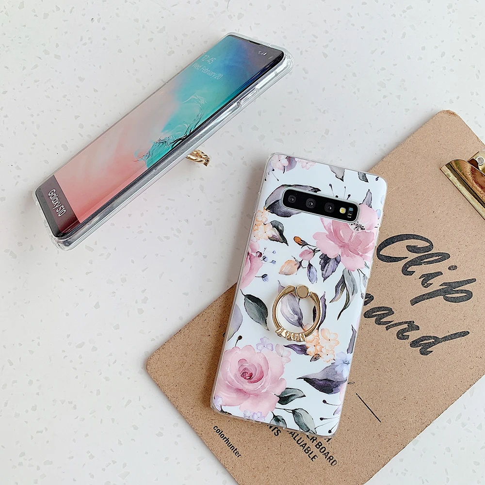 Винтажный чехол-подставка с кольцом и цветами для Samsung S21 Plus S20FE A21S A51 A50 A71 Note 10 Pro S9