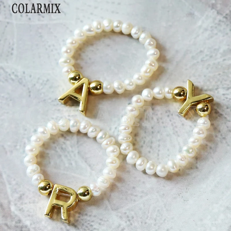 10 шт. кольца из натурального жемчуга 26 букв крошечные жемчужные разного размера