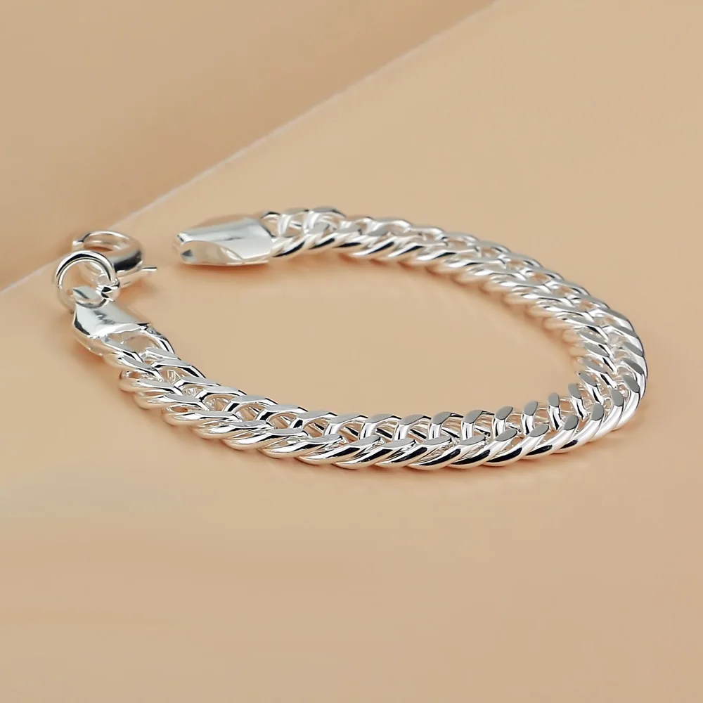 2021 New Trendy Cuban Chain Men Design Cuff Bracelet 925 Sterling Silver Bangles Vintage Male Hand Bracelets Jewelry | Украшения и