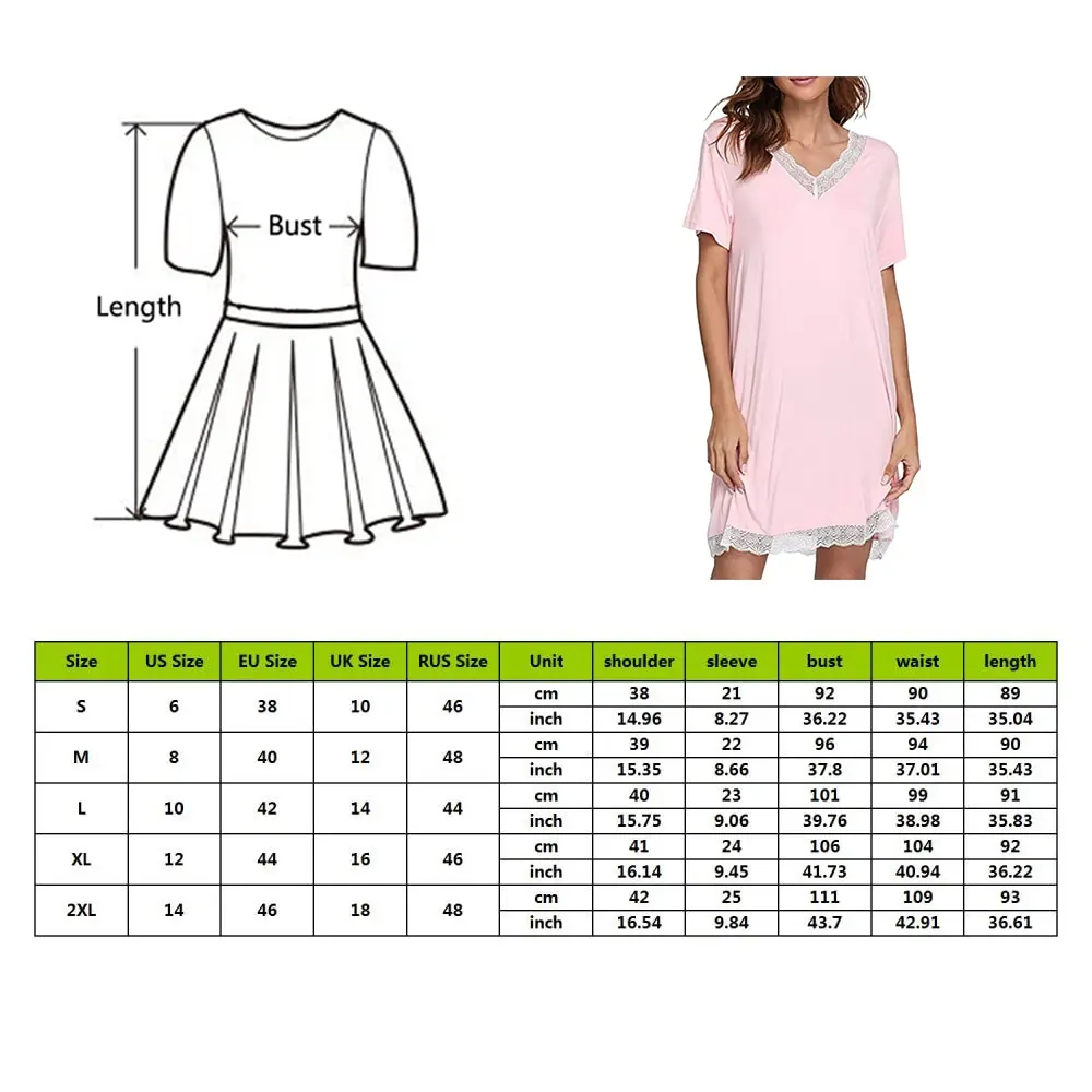 

WENYUJH Women Nightgowns Cotton Modal Summer Solid Lace Splice V-neck Short Sleeve Nightdress Sexy Women Night Gown Sleepshirts