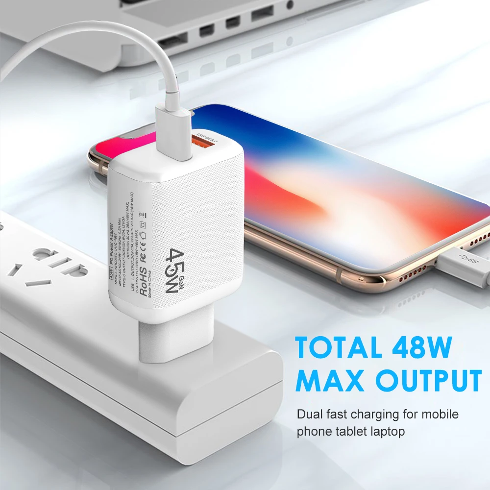 ELECTOP 45 Вт GaN Зарядное устройство USB C Быстрая зарядка для iPhone 13 12 iPad быстрое