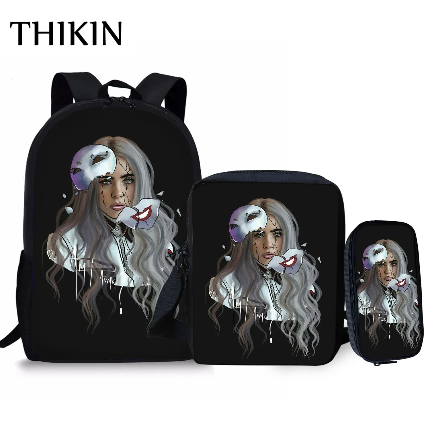 Женский рюкзак THIKIN Rapper Billie Eilish для девочек-подростков, школьная сумка в стиле хип-хоп для женщин, вместительная сумка для путешествий, Студенческая сумка Mochila - Цвет: As picture