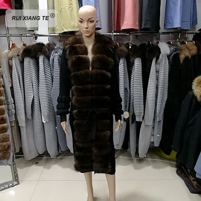 fashion A-5 Женское натуральное меховое пальто из натуральной шерсти, вязаное с лисьим воротником, теплое зимнее пальто из натурального Лисьего меха, зимняя Длинная Верхняя одежда RuiXiangTe - Цвет: fashion A-5