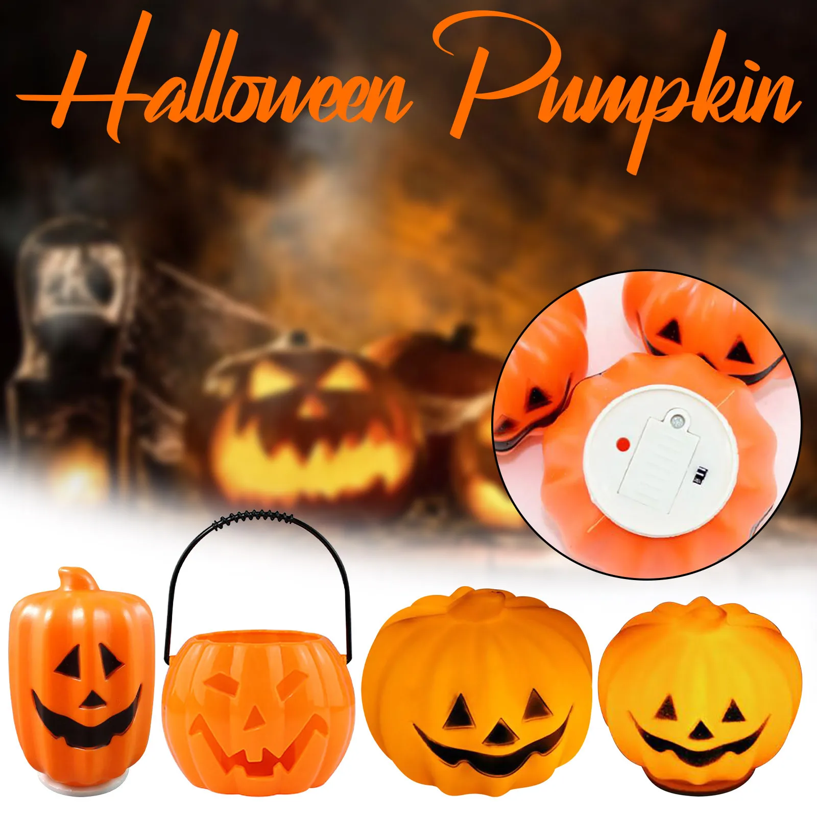 

Светодиодные светильники Jack-O-Lights, работающие от батарейки, страшная тыква, Беспламенное мерцающее искусственное освещение, оранжевое укра...