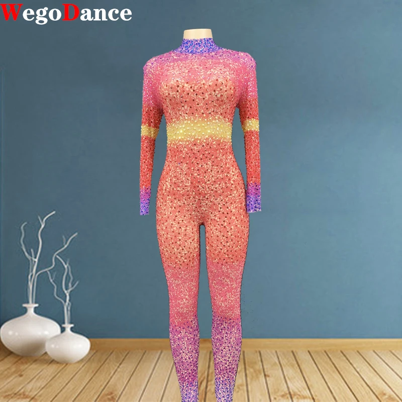 Женский комбинезон 2020 Новые Красочные Стразы прозрачный леггинсы для танцев