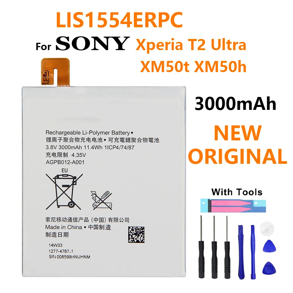 

3000mAh Tablet Battery For Sony Xperia T2 Ultra Dual D5322 D5316 XM50H XM50T D5303 Li-ion Polymer Battery LIS1554ERPC+free tools