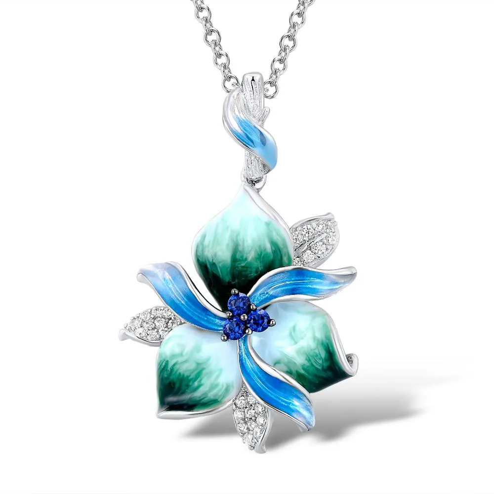 Новое поступление серебряное ожерелье с кулоном из эмали в виде цветущего