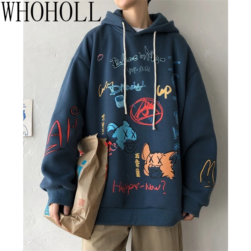 

WHOHOLL Graffiti Hoodies Sweater Men's Hooded Trendy Brand Ins Hip-hop 2020 Autumn Hip-hop Loose Casual All-match Casual Coat