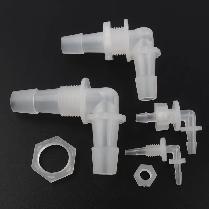 

5pcs/lot M6~1/2" Thread Hose Connectors PP Pagoda Elbow Connector With Hex Nut Aquarium Fish Tank Air Pipe Oxygen Tube Fittings