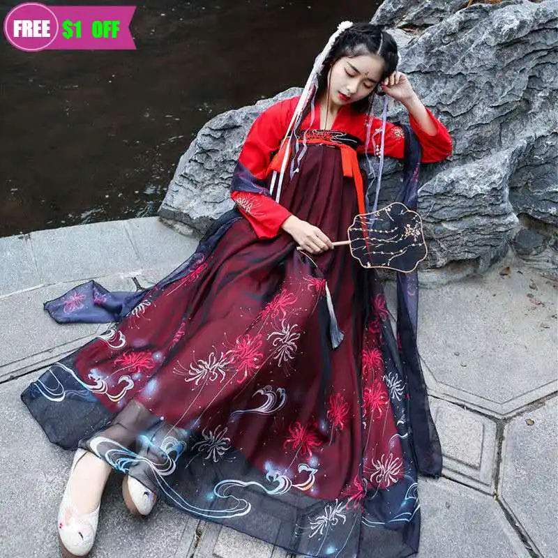 Женский сказочный элегантный костюм Hanfu для старинных студентов, улучшенные элементы в китайском стиле, костюм для боевых искусств, костюмы...