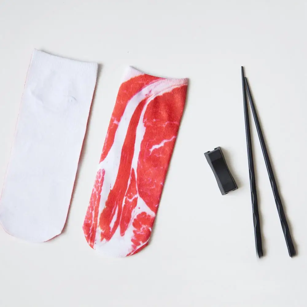 

Fashion Women 3D Designed Streaky Pork Belly Meat Printed Breathable Soft Low Cut Ankle Socks