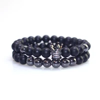 hot 8mm trendy lava stone pave cz imperial crown and helmet charm bracelet for men or women bracelet jewelry pulseira hombres