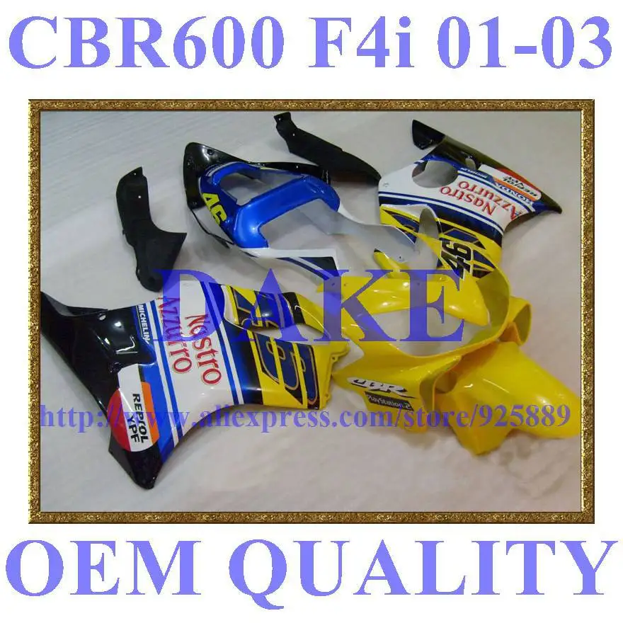 

Injection fairing kits for Honda CBR600F4i 2001 2002 2003 CBR600 01-03 CBR600 F4i 03 02 01 F4i fairings blue Yellow black White