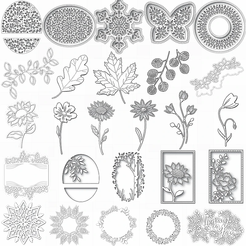 Трафареты для скрапбукинга цветов Листьев венков деревьев снежинок квадратных и
