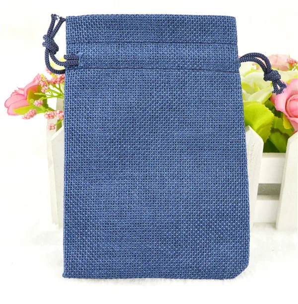 navy blue Хит, 50 шт., льняные джутовые мешочки на шнурке, хлопковые разноцветные пакеты для упаковки, подарок, Свадебные Рождественские Сумки для конфет(4 размера - Цвет: navy blue