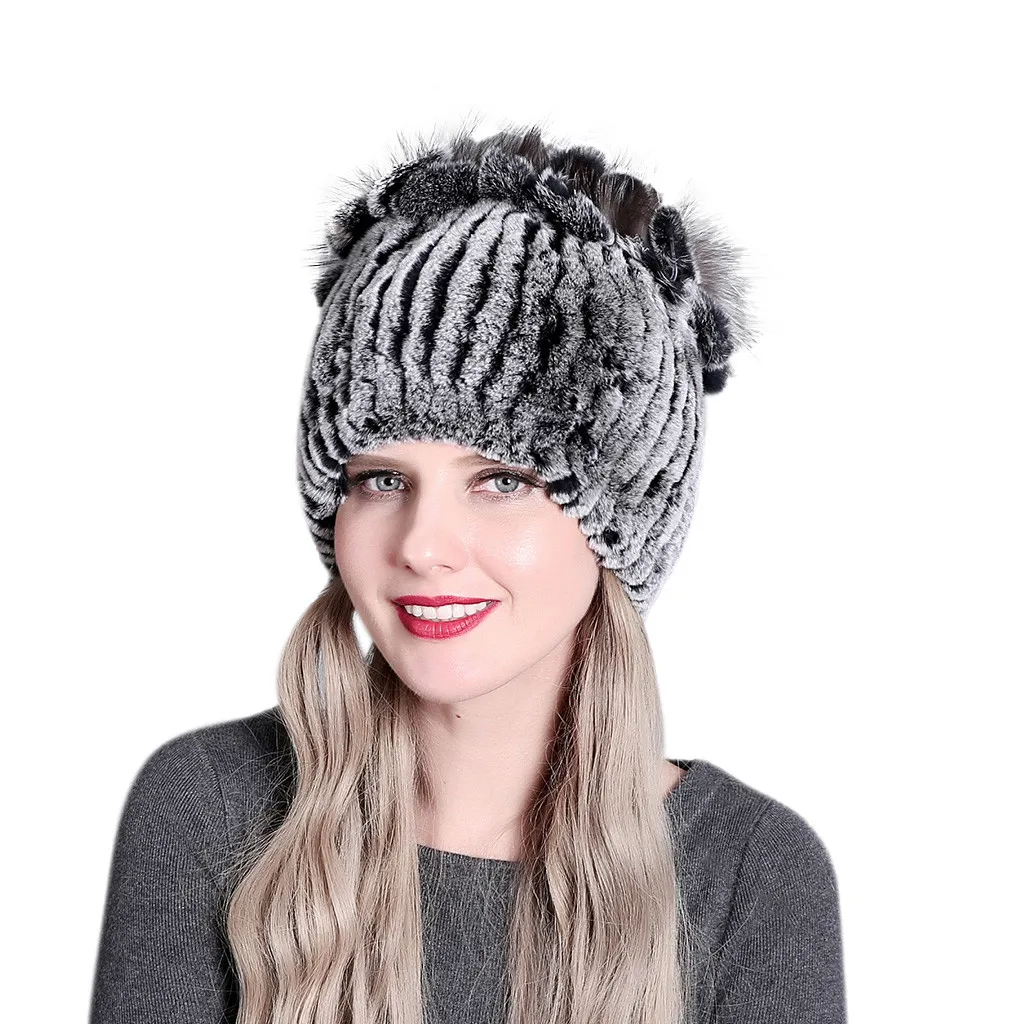 Женская зимняя шапка женская для женщин из меха кролика и лисы шапки Рекс женские