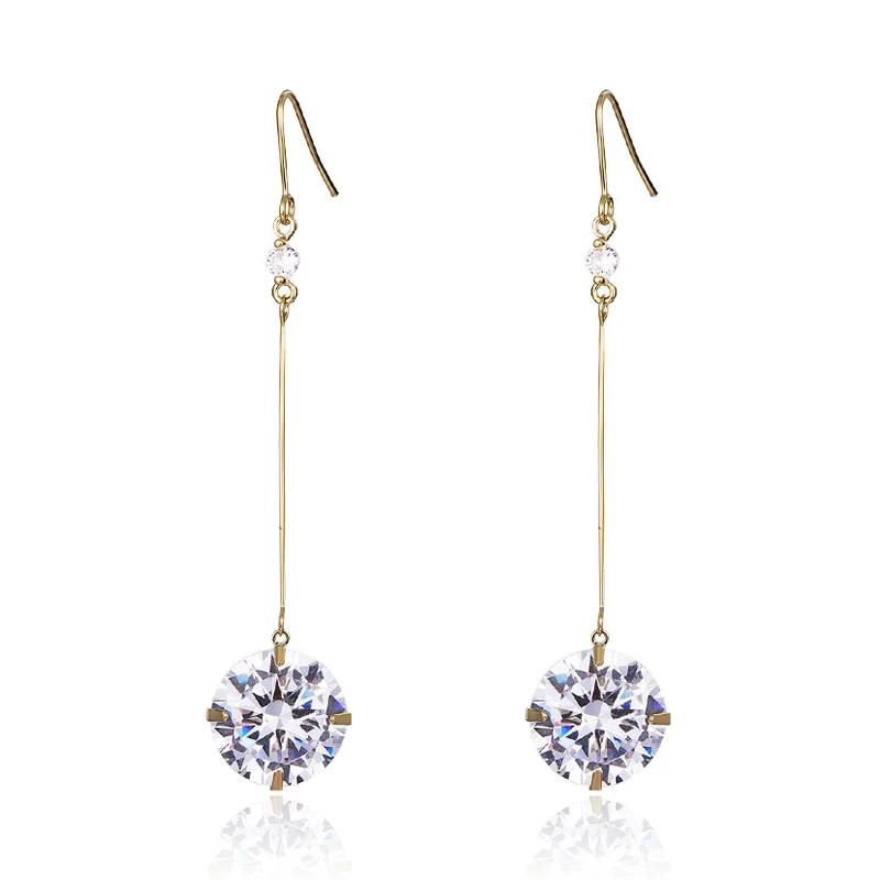 Женские длинные висячие серьги с фианитом золотистые/Серебристые