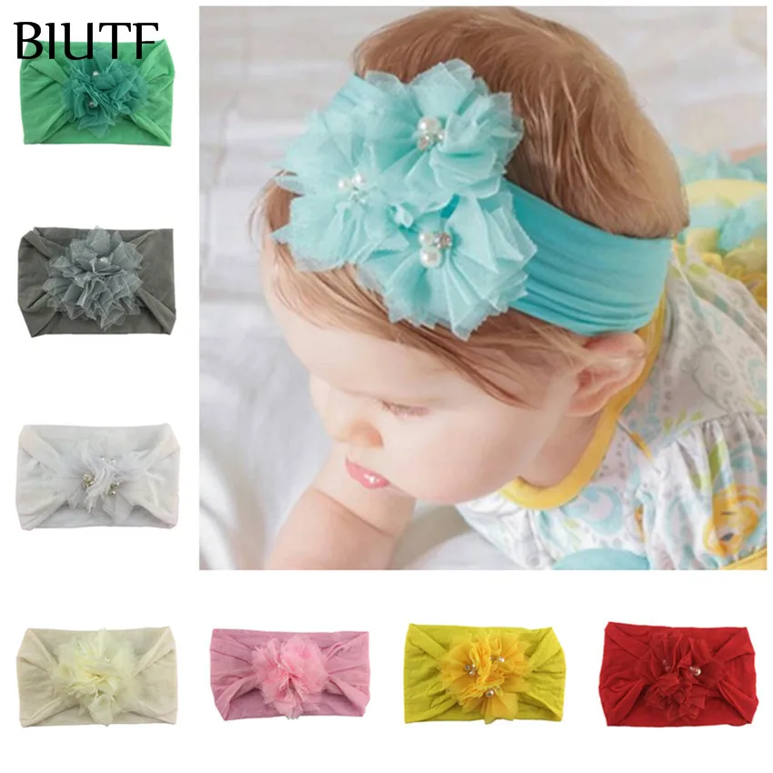 1 шт./лот мягкая широкая нейлоновая повязка на голову с тройной жемчужной сеткой