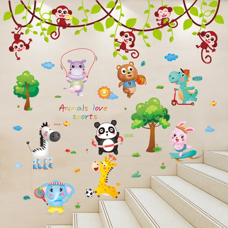 

[SHIJUEHEZI] Cartoon Sports Animals Wall Stickers DIY Trees Wall Decals for Baby Bedroom Kids Rooms Nursery Home Decoration