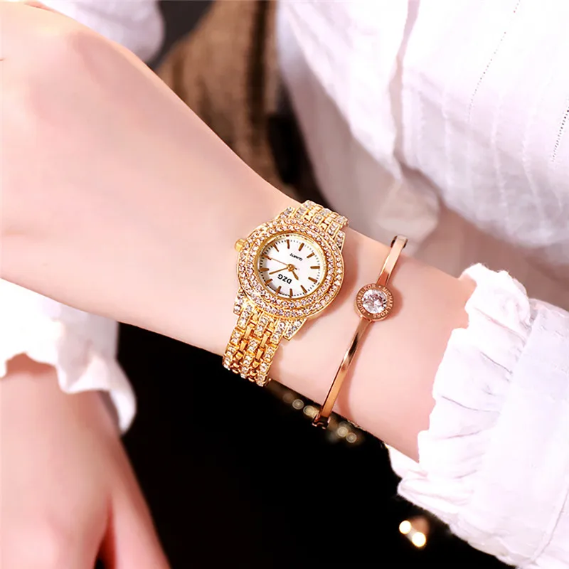 Роскошные женские часы со стальным ремешком кварцевые бриллиантовые точные