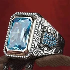 Модное мужское серебряное инкрустированное бриллиантом синее циркониевое Стразы мужское металлическое кольцо для фото подарок на день рождения