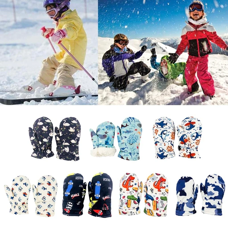 

Kids Waterproof Winter Snow Gloves Cartoon Animal Plush Lined Warm Ski Mittens