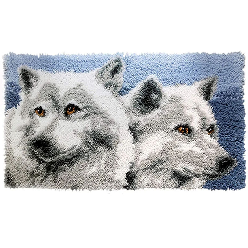 

Latch Hook Kits Rug Carpet Making Cushion Crochet Kits For Home Decor, Two Wolf